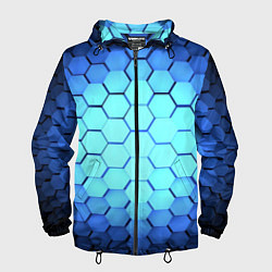 Ветровка с капюшоном мужская Голубые соты шейповая абстракция, цвет: 3D-черный