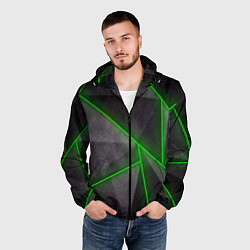Ветровка с капюшоном мужская Stripes Abstract green, цвет: 3D-черный — фото 2