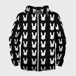 Ветровка с капюшоном мужская Bunny pattern black, цвет: 3D-белый