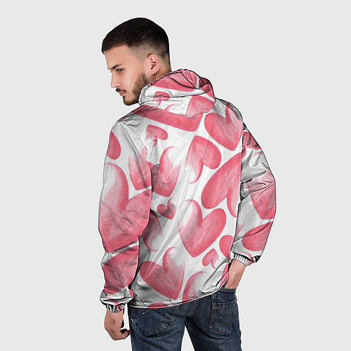 Мужская ветровка Розовые акварельные сердца - паттерн / 3D-Белый – фото 4