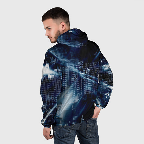 Мужская ветровка Тёмно-ледяной фон и бесконечный код / 3D-Черный – фото 4