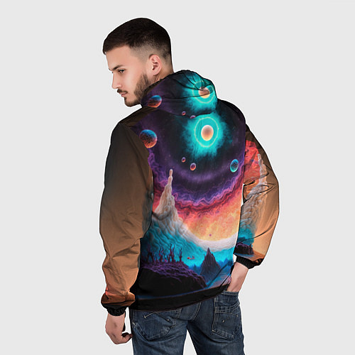 Мужская ветровка Абстрактный кусок земли со снежным лесом и космосо / 3D-Белый – фото 4
