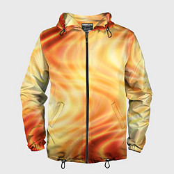 Ветровка с капюшоном мужская Абстрактные оранжево-жёлтые солнечные волны, цвет: 3D-черный