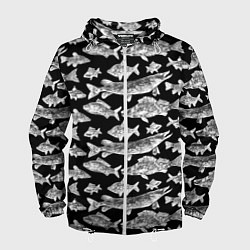 Ветровка с капюшоном мужская Городской паттерн о рыбалке, цвет: 3D-белый