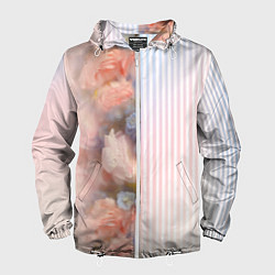Ветровка с капюшоном мужская Цветы за стеклом - полосы с градиентом, цвет: 3D-белый