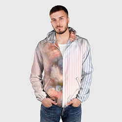 Ветровка с капюшоном мужская Цветы за стеклом - полосы с градиентом, цвет: 3D-белый — фото 2