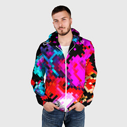 Ветровка с капюшоном мужская Pixel neon mosaic, цвет: 3D-белый — фото 2