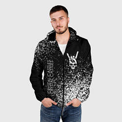 Ветровка с капюшоном мужская Crystal Castles и рок символ на темном фоне, цвет: 3D-черный — фото 2