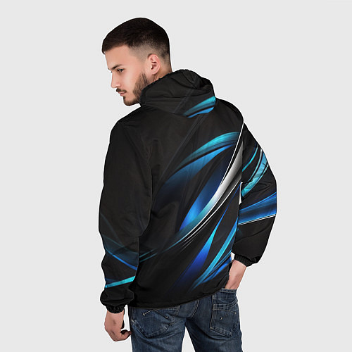 Мужская ветровка Абстрактные синие и белые линии на черном фоне / 3D-Белый – фото 4