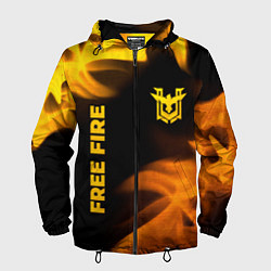 Ветровка с капюшоном мужская Free Fire - gold gradient: надпись, символ, цвет: 3D-черный