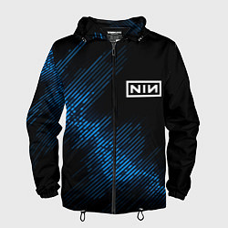 Ветровка с капюшоном мужская Nine Inch Nails звуковая волна, цвет: 3D-черный
