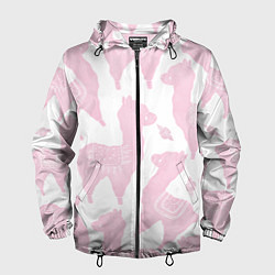 Ветровка с капюшоном мужская Розовые альпаки - паттерн, цвет: 3D-черный