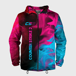 Ветровка с капюшоном мужская Counter Strike 2 - neon gradient: по-вертикали, цвет: 3D-черный