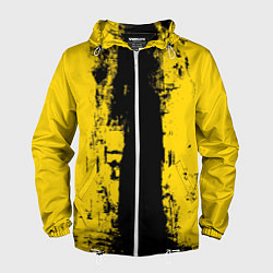 Ветровка с капюшоном мужская Вертикальная черно-желтая полоса Cyberpunk 2077, цвет: 3D-белый