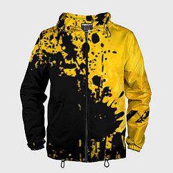 Ветровка с капюшоном мужская Пятна черной краски на желтом фоне, цвет: 3D-черный