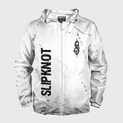 Ветровка с капюшоном мужская Slipknot glitch на светлом фоне: надпись, символ, цвет: 3D-белый