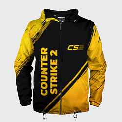 Ветровка с капюшоном мужская Counter Strike 2 - gold gradient: надпись, символ, цвет: 3D-черный