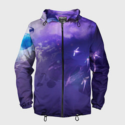 Ветровка с капюшоном мужская Фиолетовый необъятный космос, цвет: 3D-черный