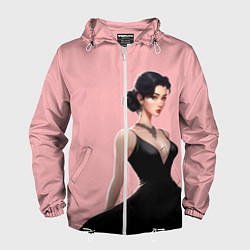 Ветровка с капюшоном мужская Girl in black dress - pink, цвет: 3D-белый