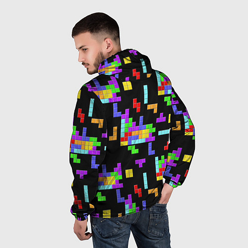 Мужская ветровка Неоновый тетрис на темном фоне / 3D-Черный – фото 4
