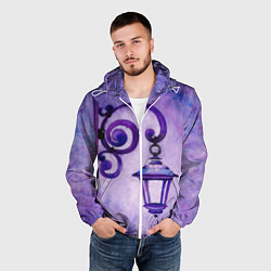 Ветровка с капюшоном мужская Уличный фиолетовый фонарь, цвет: 3D-белый — фото 2