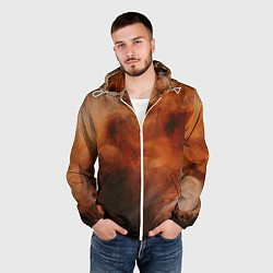 Ветровка с капюшоном мужская Оранжевый абстрактный дым, цвет: 3D-белый — фото 2