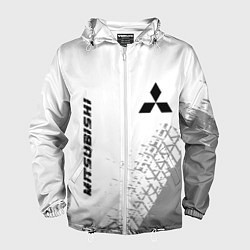 Ветровка с капюшоном мужская Mitsubishi speed на светлом фоне со следами шин: н, цвет: 3D-белый