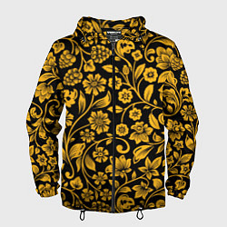 Ветровка с капюшоном мужская Золотая хохлома, цвет: 3D-черный