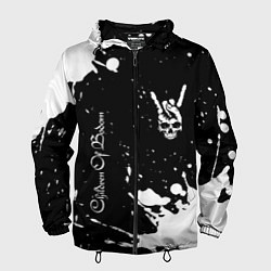 Ветровка с капюшоном мужская Children of Bodom и рок символ на темном фоне, цвет: 3D-черный