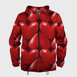 Ветровка с капюшоном мужская Red hearts, цвет: 3D-черный