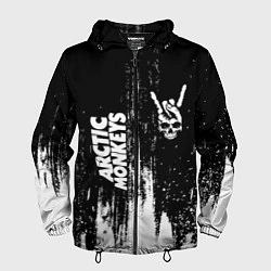 Ветровка с капюшоном мужская Arctic Monkeys и рок символ на темном фоне, цвет: 3D-черный