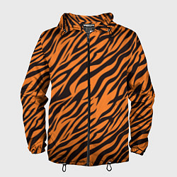 Ветровка с капюшоном мужская Полоски тигра - tiger, цвет: 3D-черный