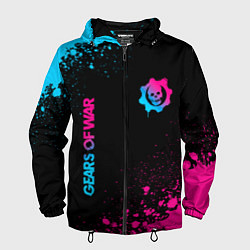 Ветровка с капюшоном мужская Gears of War - neon gradient: надпись, символ, цвет: 3D-черный
