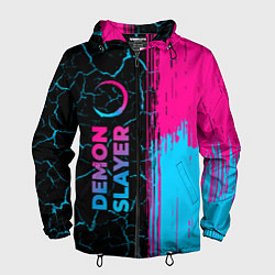 Ветровка с капюшоном мужская Demon Slayer - neon gradient: по-вертикали, цвет: 3D-черный