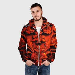 Ветровка с капюшоном мужская Объемные оранжевые узоры, цвет: 3D-белый — фото 2