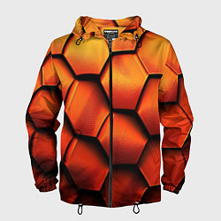Ветровка с капюшоном мужская Объемные оранжевые плиты, цвет: 3D-черный