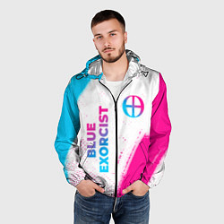 Ветровка с капюшоном мужская Blue Exorcist neon gradient style: надпись, символ, цвет: 3D-черный — фото 2
