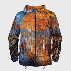 Ветровка с капюшоном мужская Осенний город импрессионизм, цвет: 3D-черный
