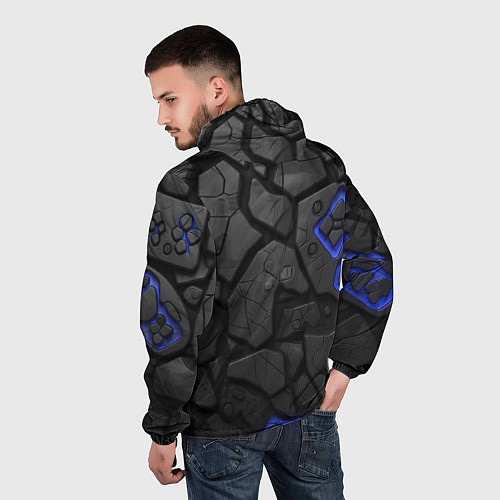 Мужская ветровка Черные плиты с синей вставкой / 3D-Черный – фото 4
