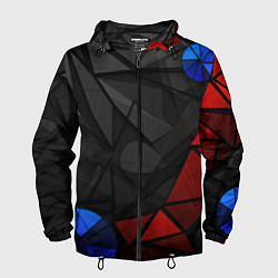 Ветровка с капюшоном мужская Black blue red elements, цвет: 3D-черный