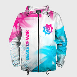 Ветровка с капюшоном мужская Gears of War neon gradient style: надпись, символ, цвет: 3D-черный