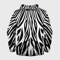 Ветровка с капюшоном мужская Черная абстракция зебра, цвет: 3D-белый
