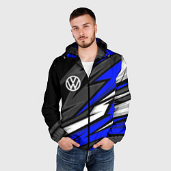 Ветровка с капюшоном мужская Volkswagen - Синяя абстракция, цвет: 3D-черный — фото 2