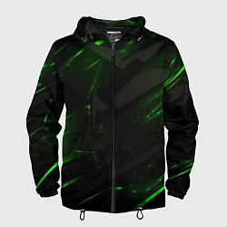 Ветровка с капюшоном мужская Dark black green abstract, цвет: 3D-черный