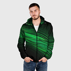 Ветровка с капюшоном мужская Green neon lines, цвет: 3D-черный — фото 2