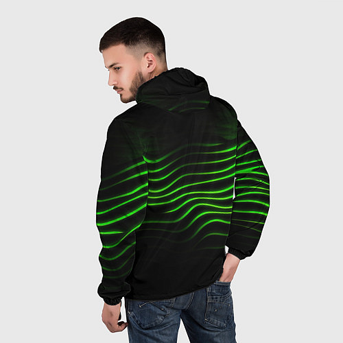 Мужская ветровка Зеленые абстрактные волны / 3D-Черный – фото 4
