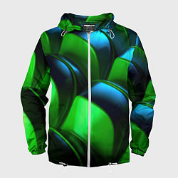 Ветровка с капюшоном мужская Зеленые абстрактные элементы, цвет: 3D-белый