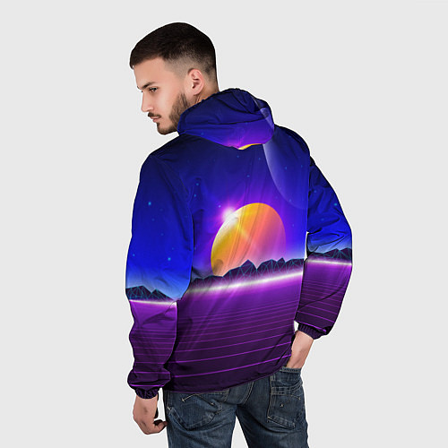Мужская ветровка Mountains - sun - space - vaporwave / 3D-Черный – фото 4