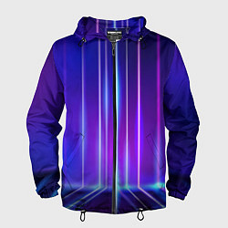 Ветровка с капюшоном мужская Neon glow - vaporwave - strips, цвет: 3D-черный