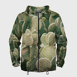 Ветровка с капюшоном мужская Поле кактусов, цвет: 3D-черный